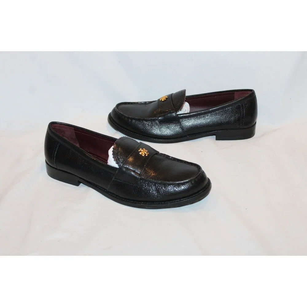 Tory Burch Classic Loafer Goat Leather Perfect Black Size 8.5 NWOB $325